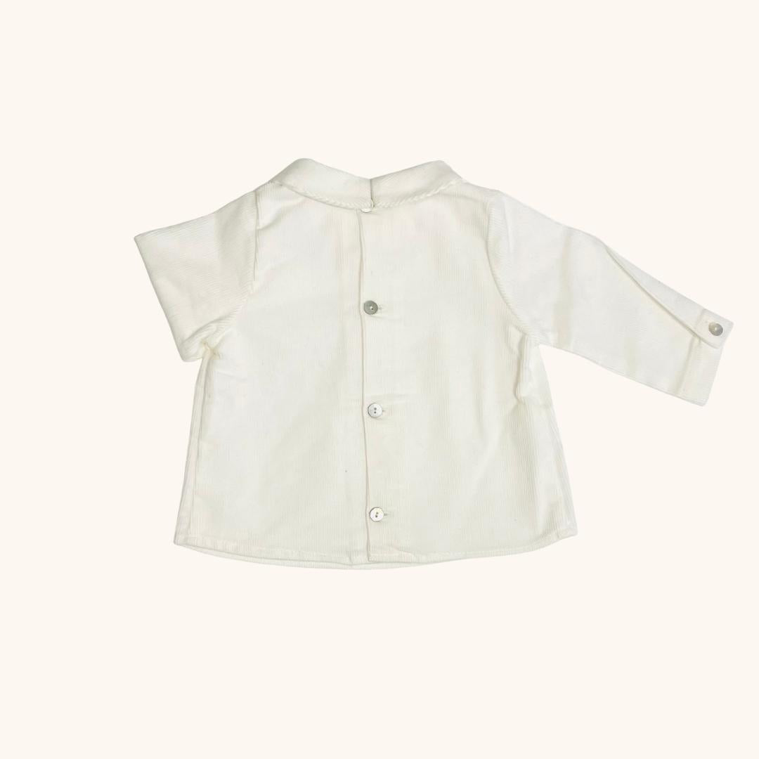 Blouse chemise bébé velours blanc. Cadeau bébé idéal. Baptême, naissance. Made in France.