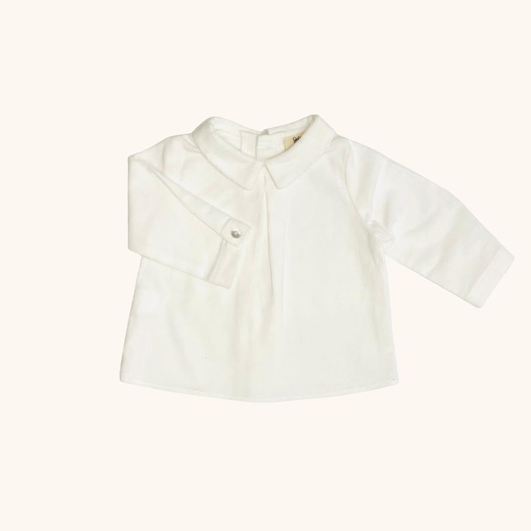 Blouse chemise bébé velours blanc. Cadeau bébé idéal. Baptême, naissance. Made in France.